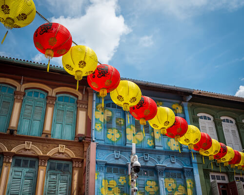 Singapore's Chinatown shophouses with Chinese New Year decoration