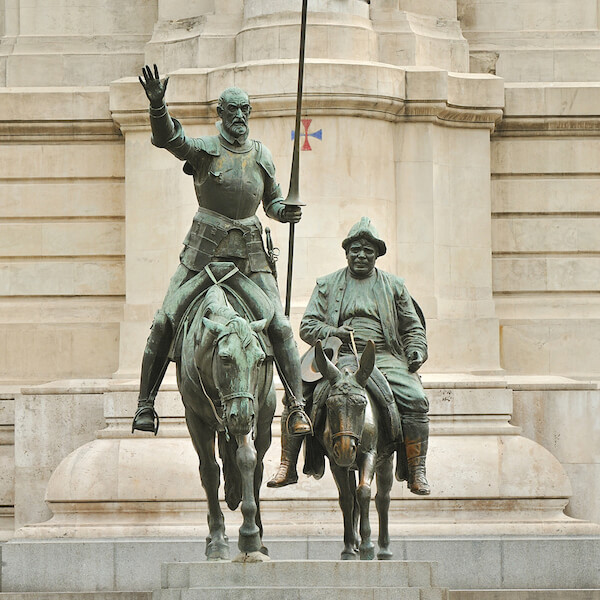 Statue of Don Quixote and Sancho Panza in Madrid
