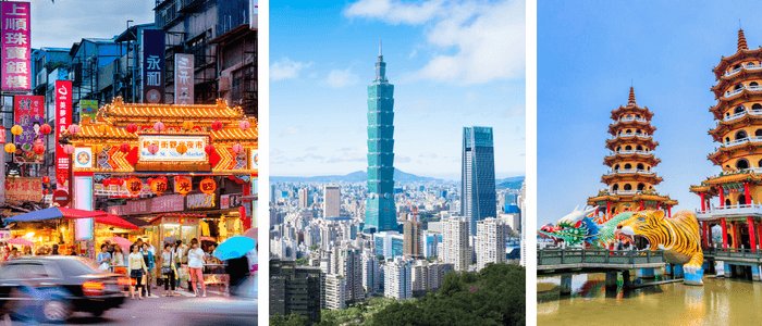 taiwan header: Taiwan impressions: Taipei night market, Taipei skyline and Dragon and Tiger Pagoda