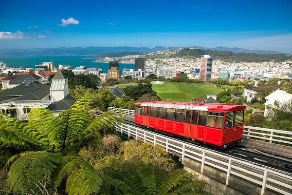 New Zealand Wellington and red cable car - image by shutter stock