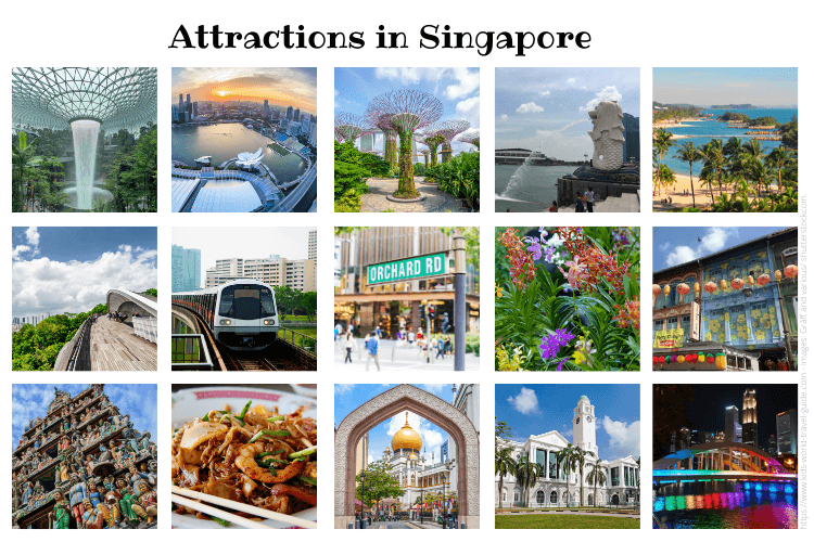 Singapore Attractions - Collage of our 15 favourite attractions in Singapore - by Kids World Travel Guide